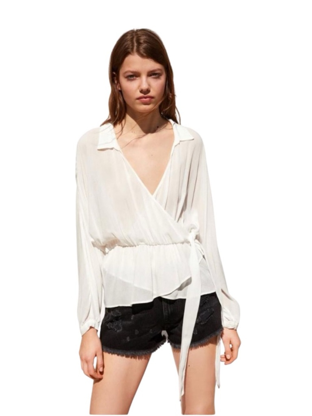 Zara White Wrap Blouse with Tie Waist NWT